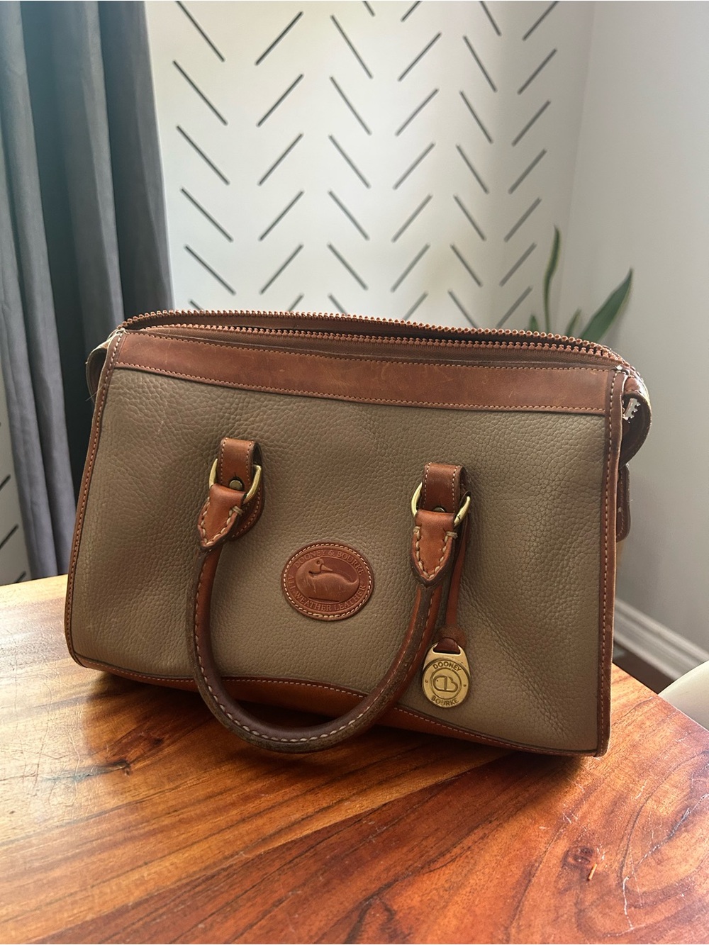 Dooney & Bourke Taupe and Brown Leather Satchel